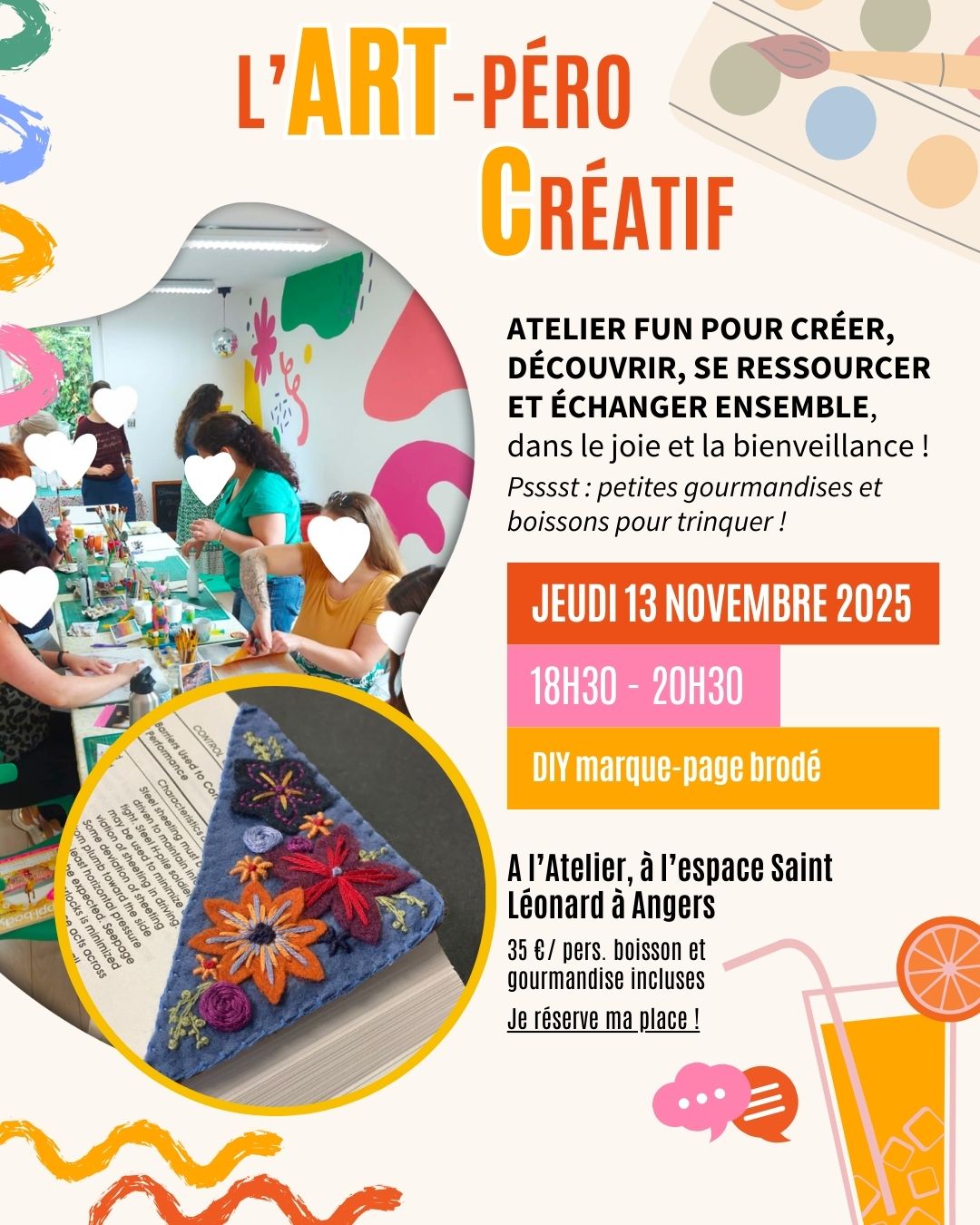 Atelier créatif enfant - création d'un marque page en tissu brodé