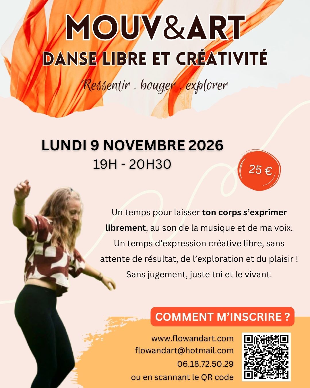 Mouv&art, atelier de danse libre et expression créative, angers, 9 novembre 2026